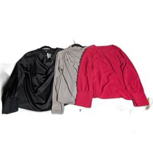 Women’s 3 Blouse Bundle – Black, Gray, Red Button Blouse – Workwear